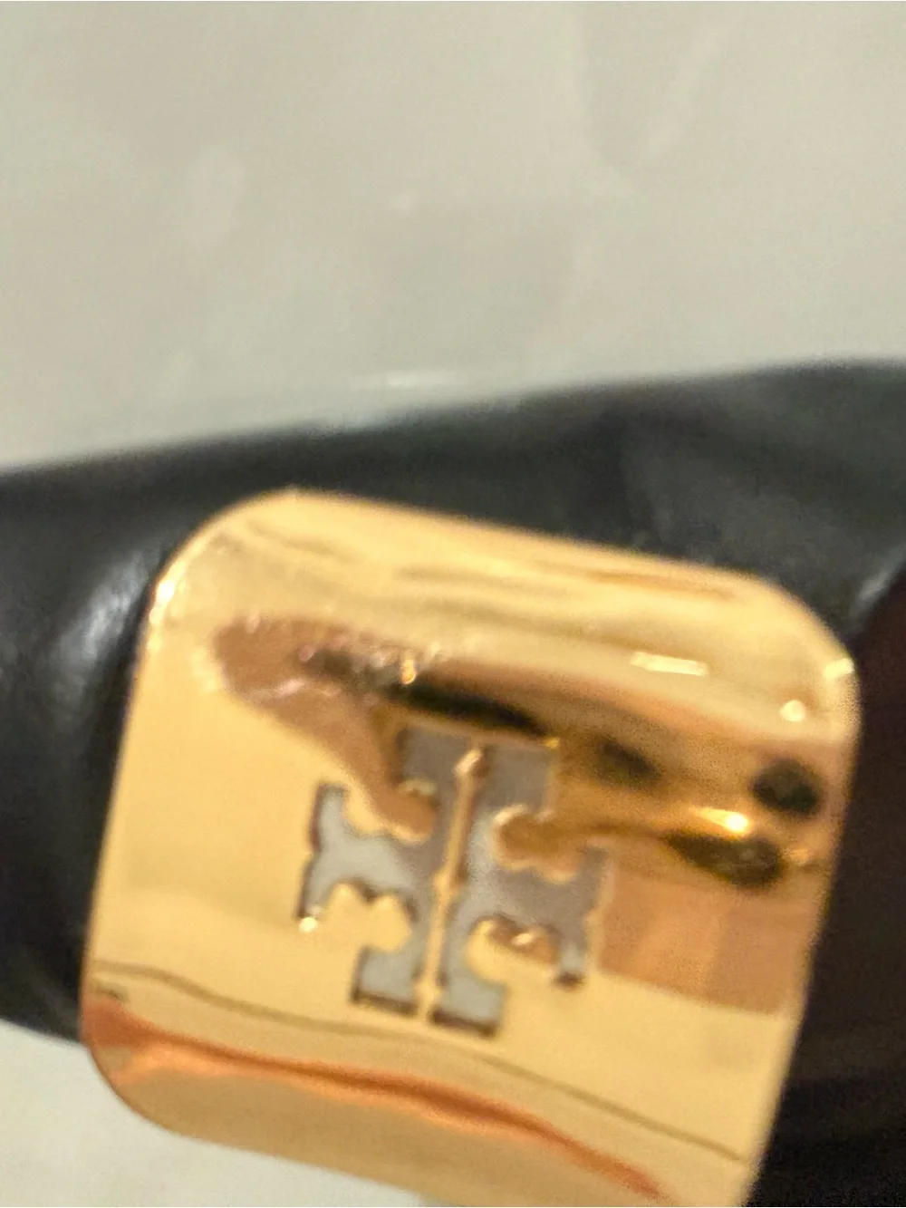 Tory Burch Black Leather Gold Logo Block Heel Pumps